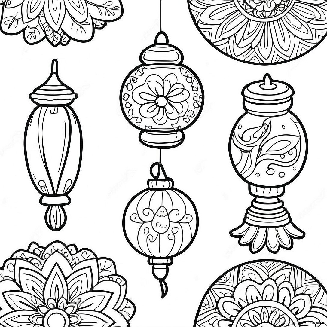 Colorful Diwali Lanterns Coloring Page 24618