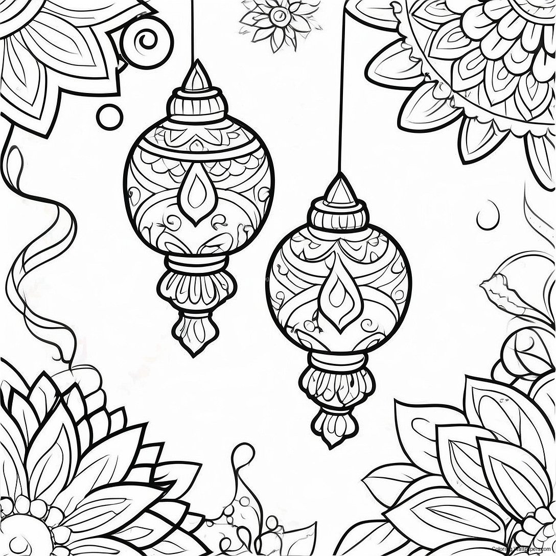 Colorful Diwali Lanterns Coloring Page 24619