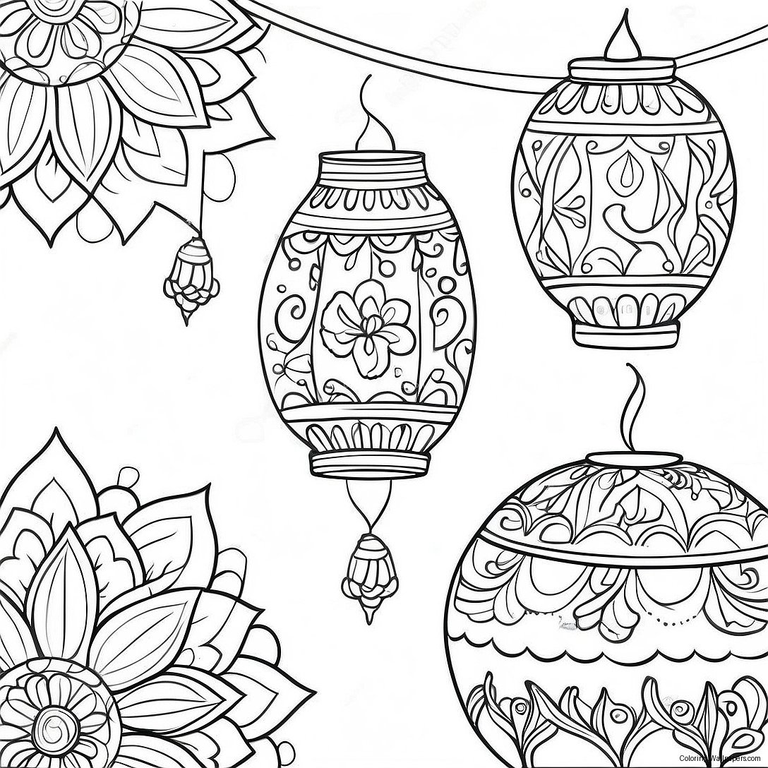 Colorful Diwali Lanterns Coloring Page 24620