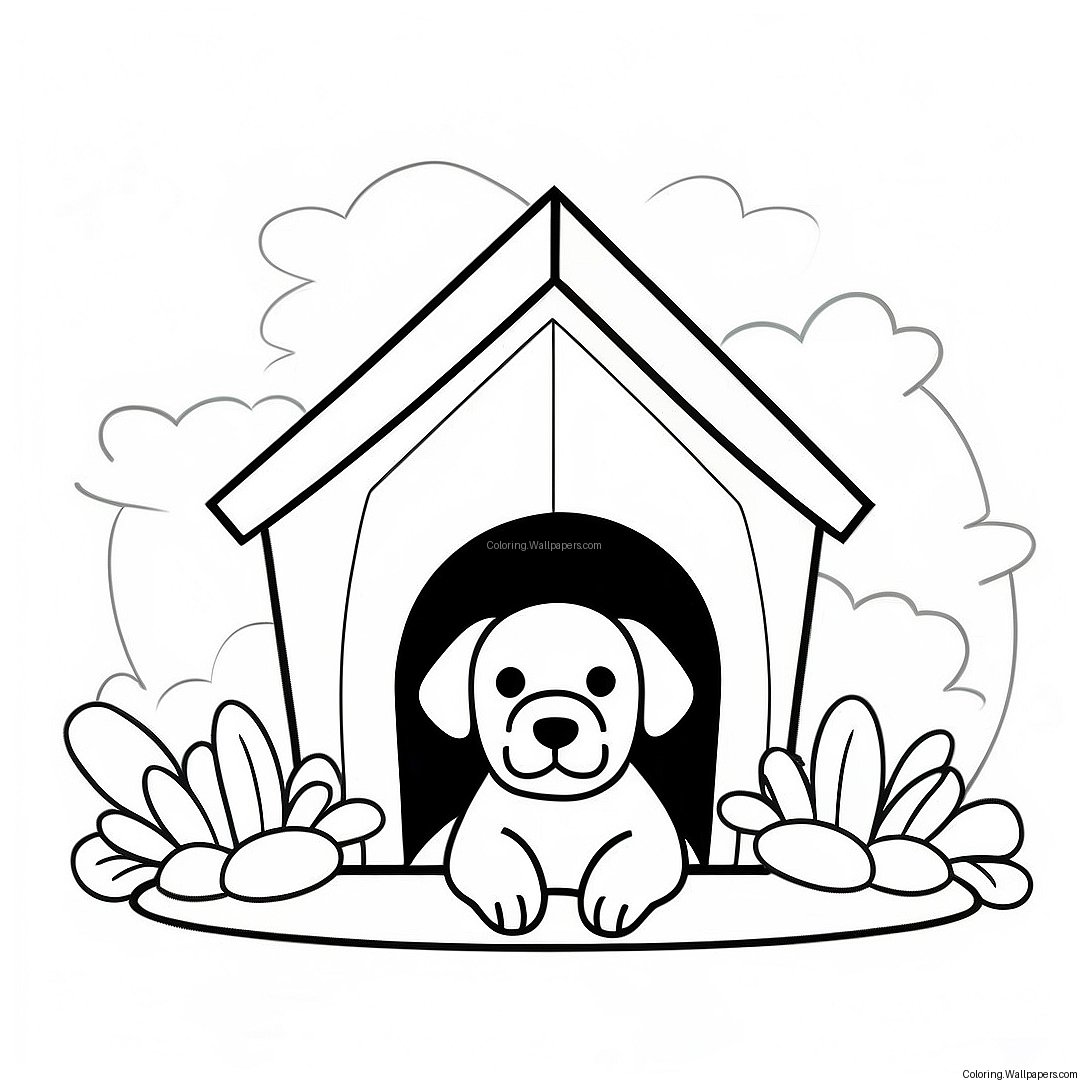 Colorful Dog House With Flowers Coloring Page 35701