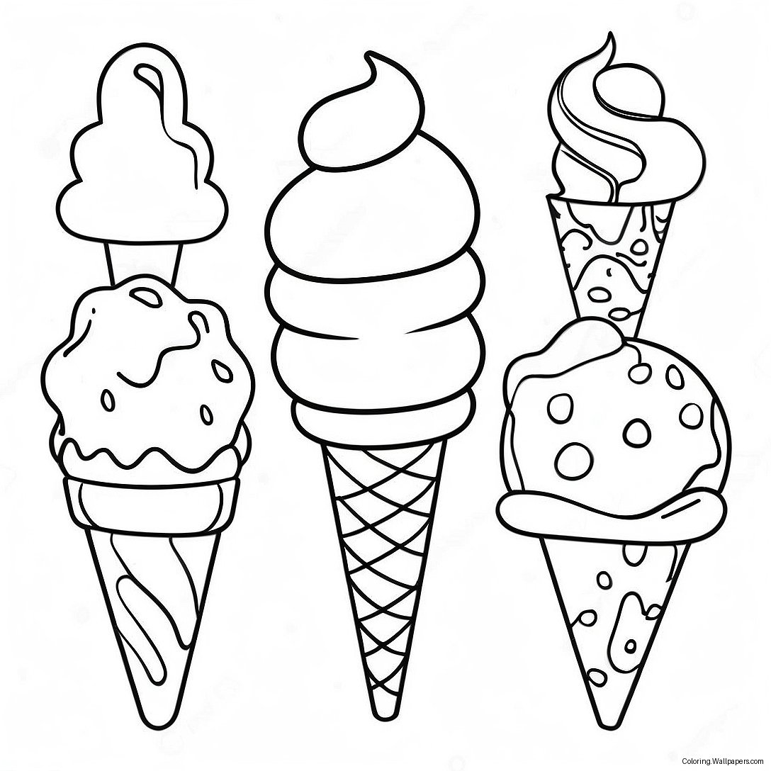 Colorful Drippy Ice Cream Cone Coloring Page 54877