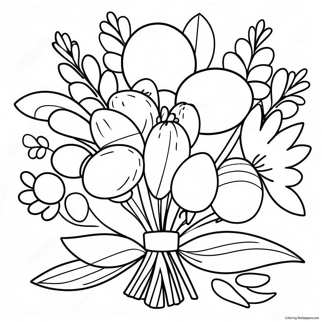 Colorful Easter Flower Bouquet Coloring Page 35619