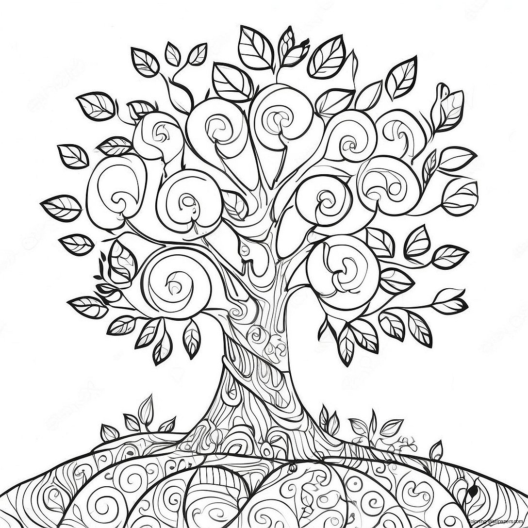 Colorful Family Tree With Leaves Coloring Page 20473