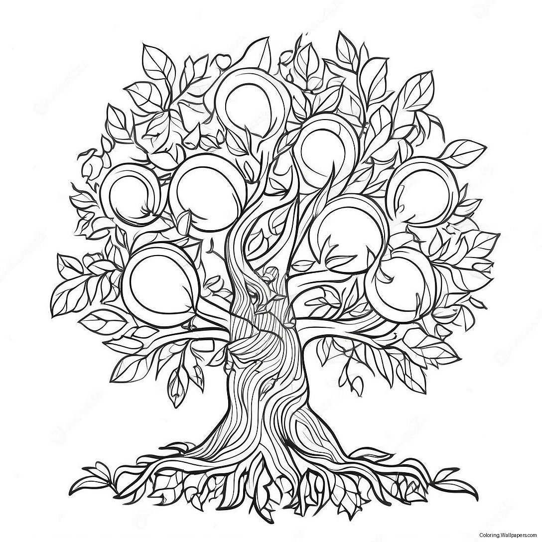 Colorful Family Tree With Leaves Coloring Page 20474