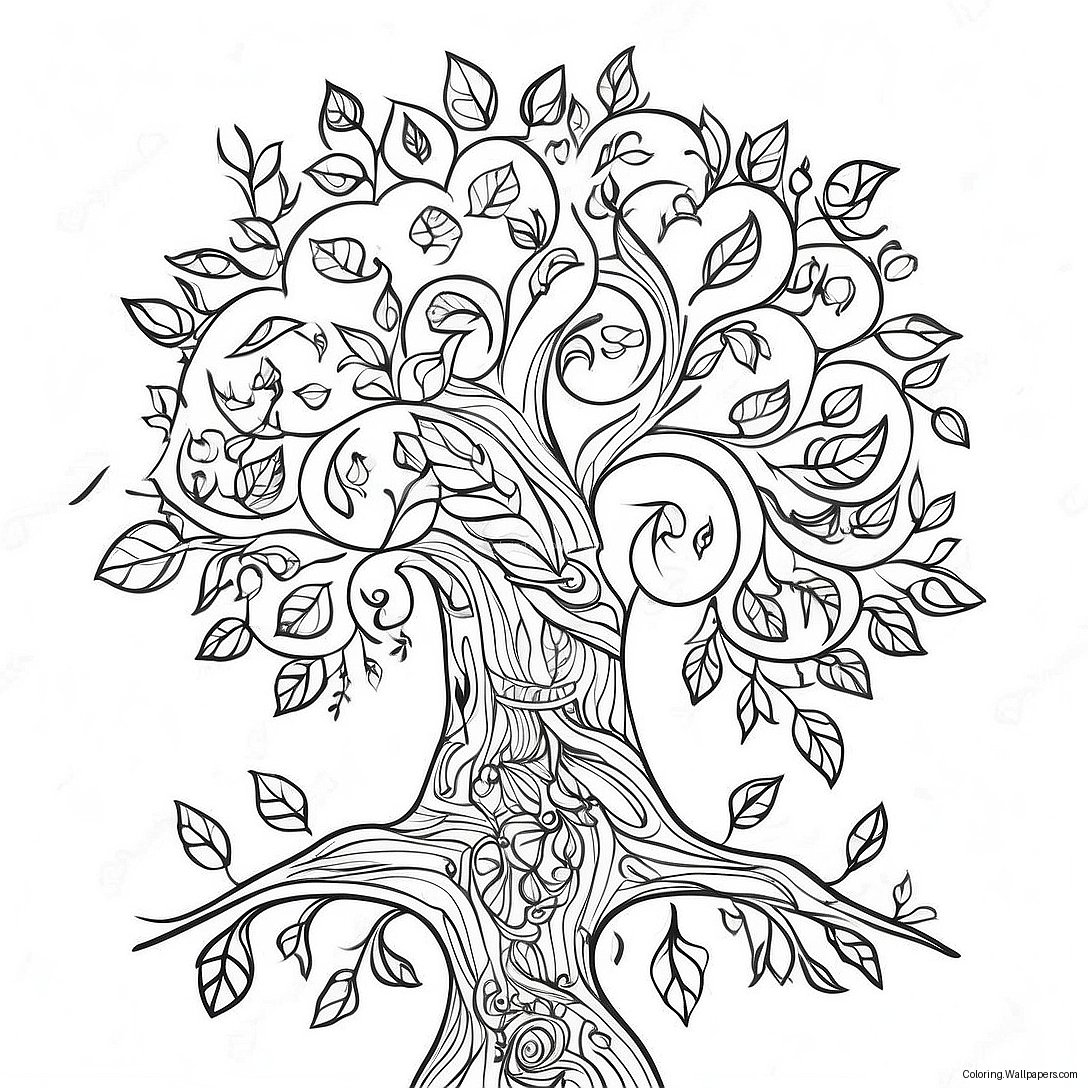 Colorful Family Tree With Leaves Coloring Page 20475