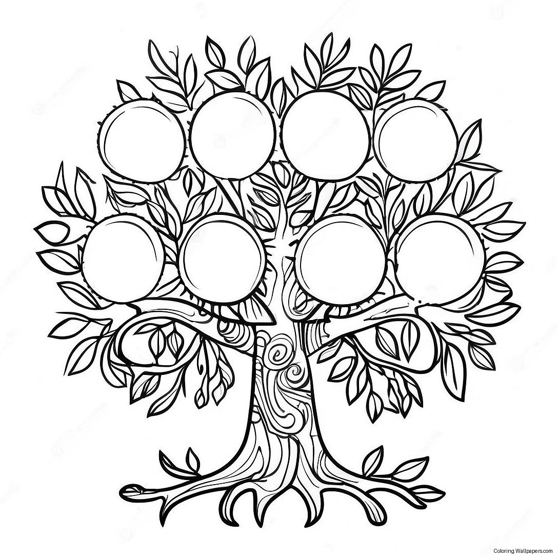 Colorful Family Tree With Leaves Coloring Page 20476