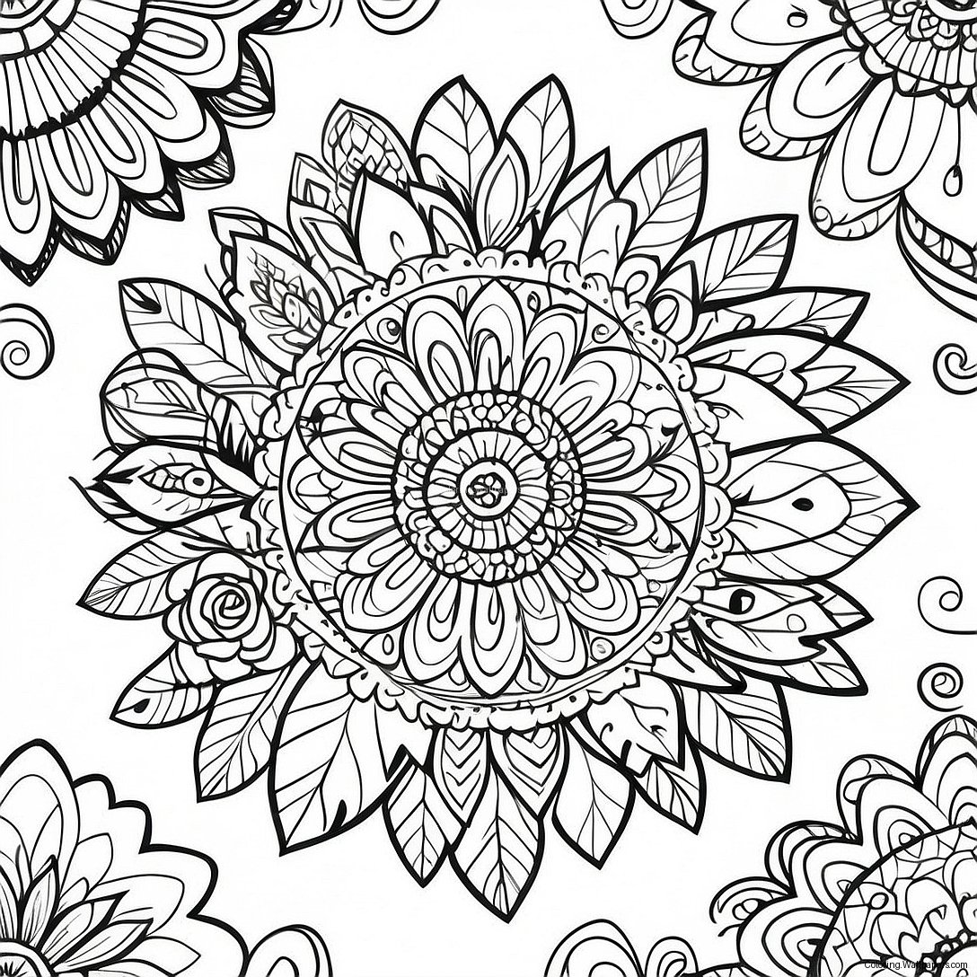 Colorful Feather Mandala Coloring Page 6215