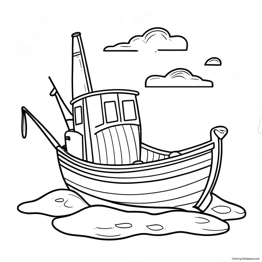 Colorful Fishing Boat With Catch Coloring Page 46204