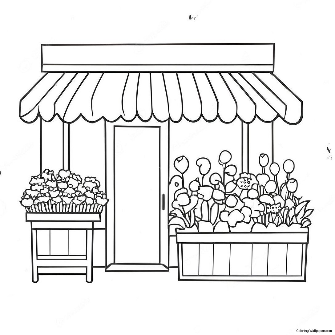 Colorful Flower Shop Scene Coloring Page 39338