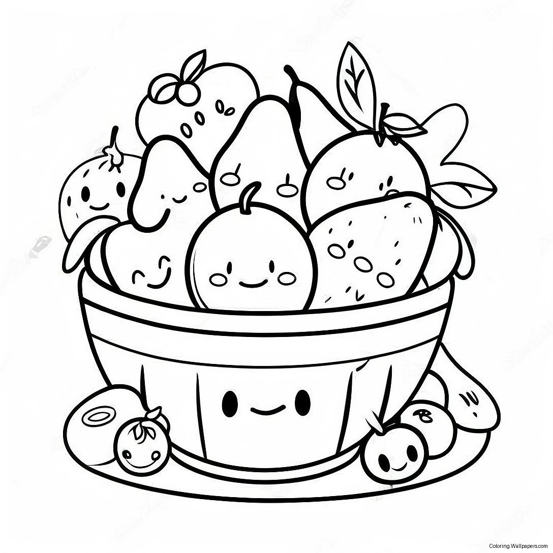 Colorful Fruit Bowl With Smiling Faces Coloring Page 26843