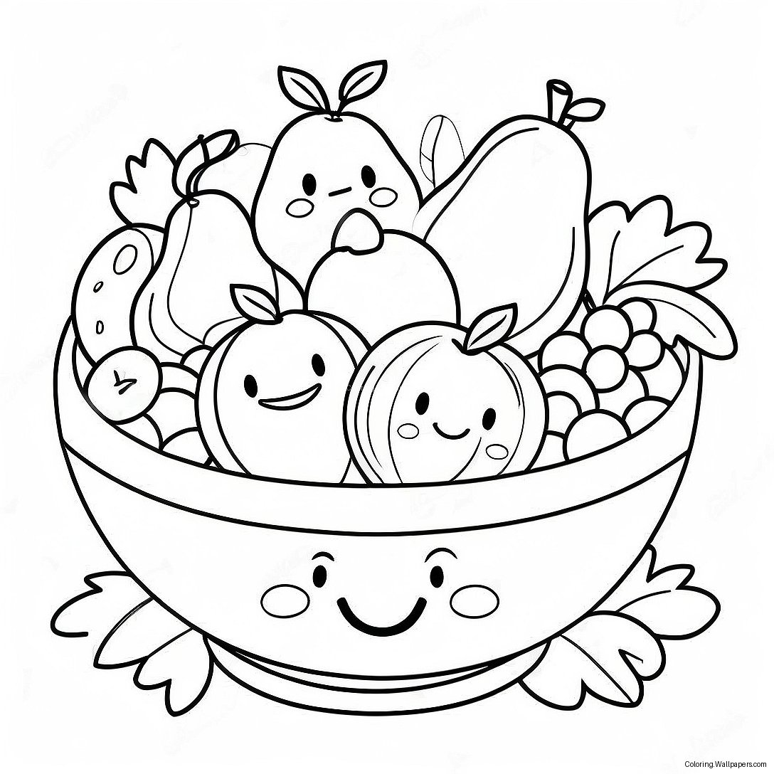 Colorful Fruit Bowl With Smiling Faces Coloring Page 26844