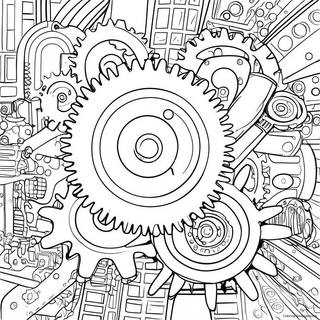 Colorful Gear Mechanism Coloring Page 40781