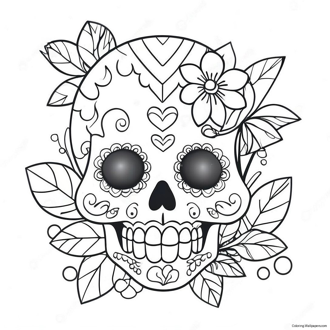 Colorful Girly Sugar Skull With Flowers Coloring Page 40677