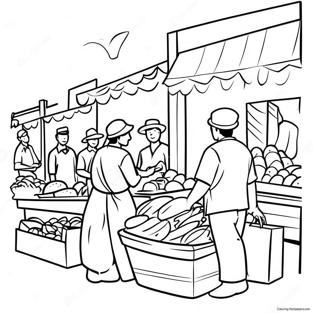 Colorful Haitian Market Scene Coloring Page 38864