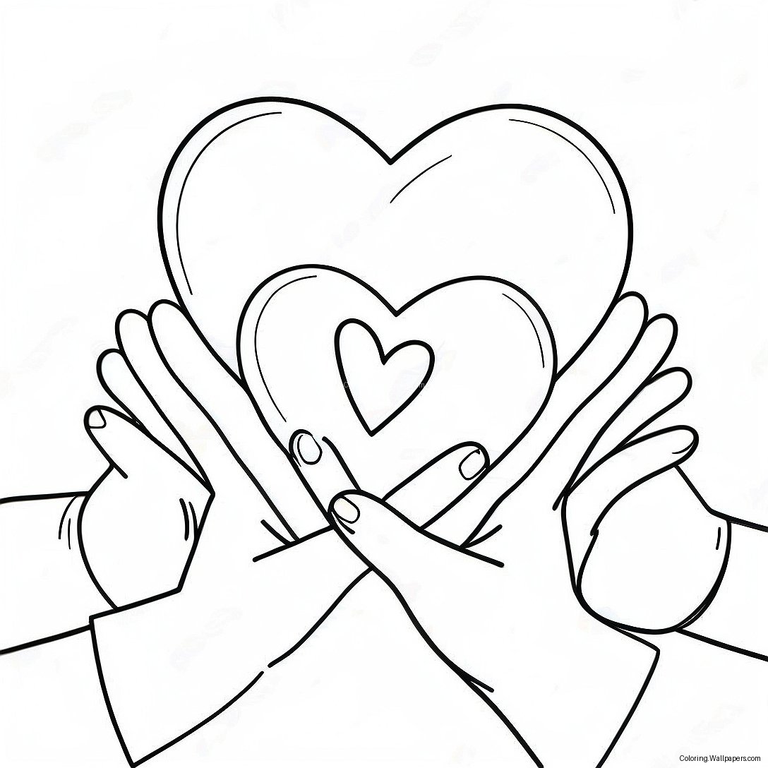 Colorful Hands Holding Hearts Coloring Page 13849