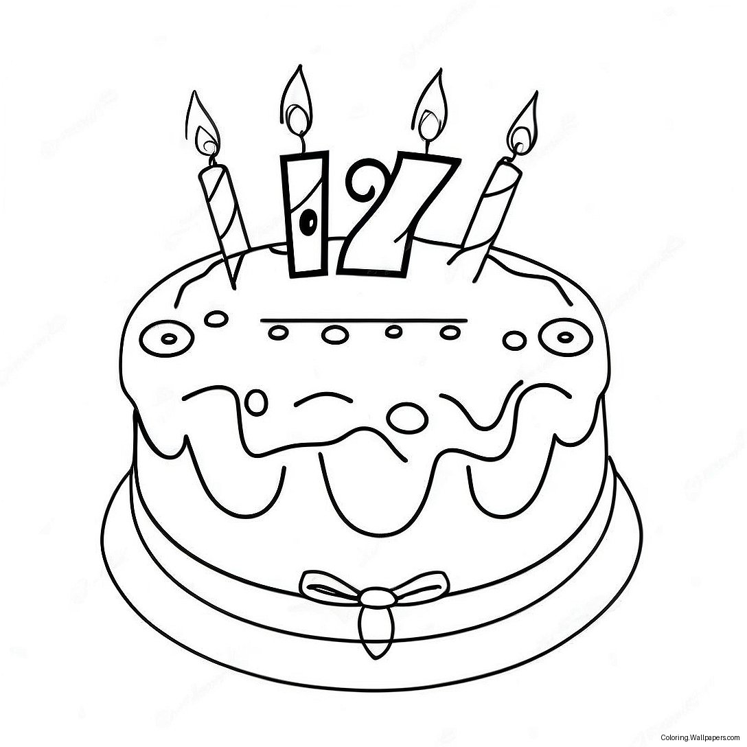 Colorful Happy 12th Birthday Cake Coloring Page 53869