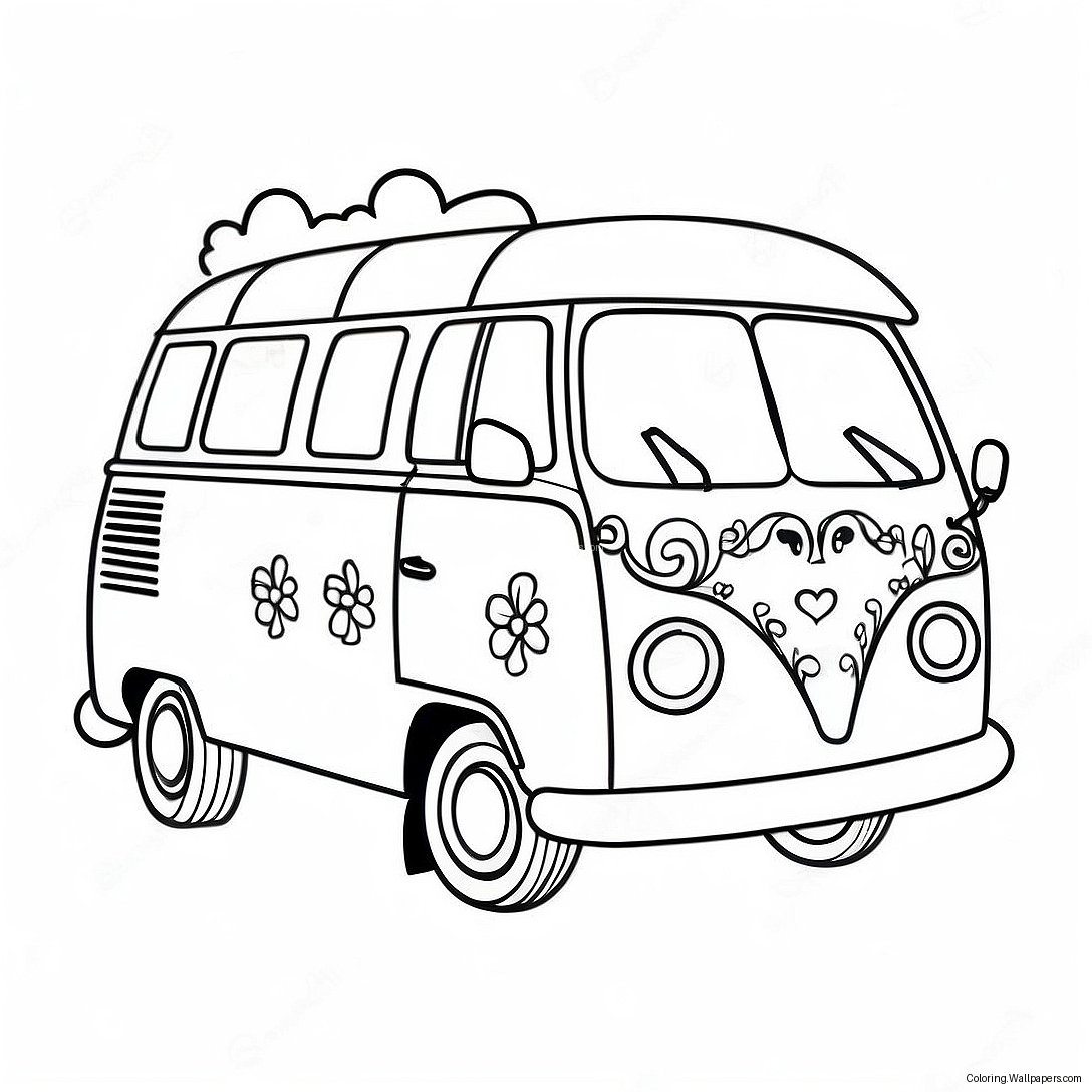 Colorful Hippie Van Coloring Page 56367