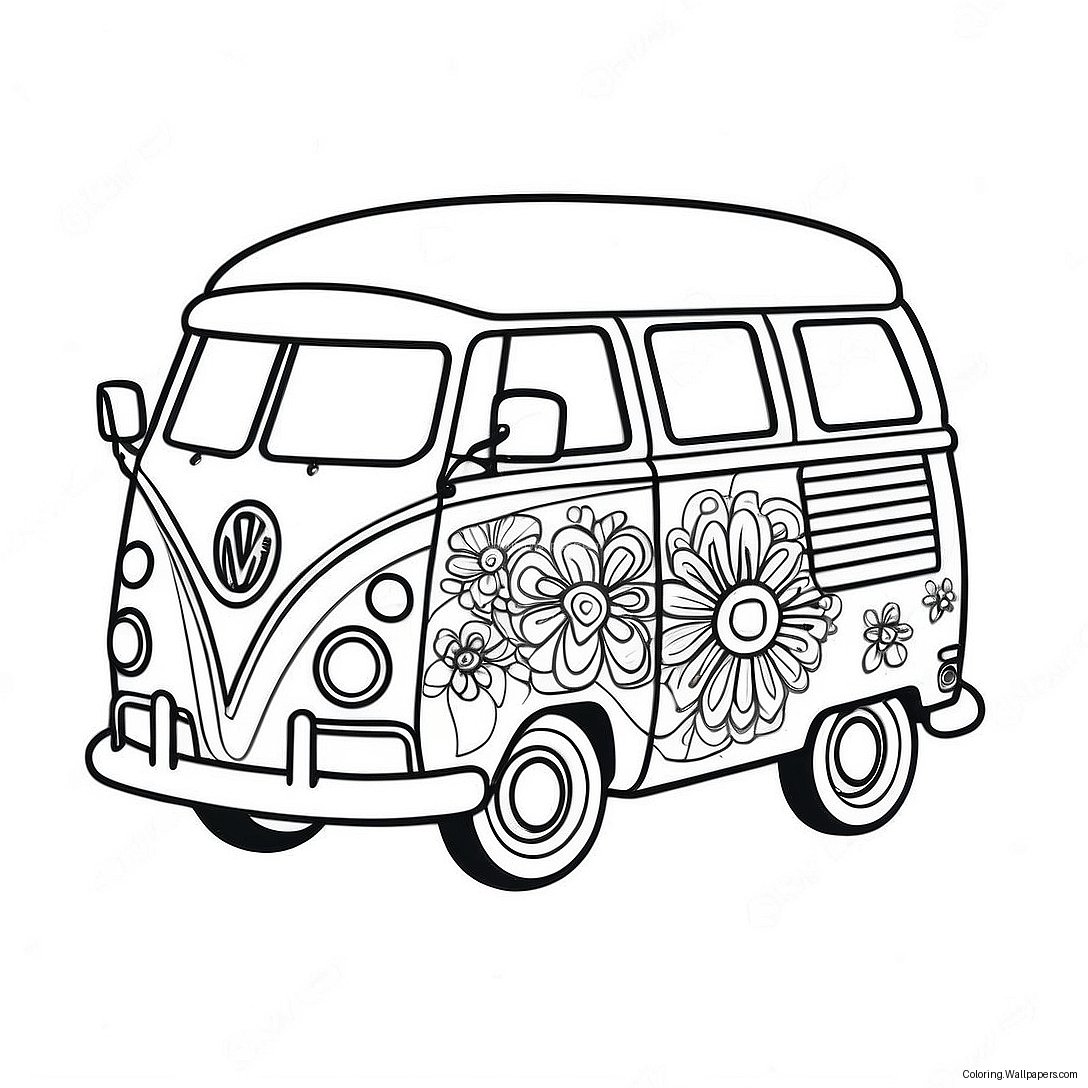 Colorful Hippie Van Coloring Page 56368