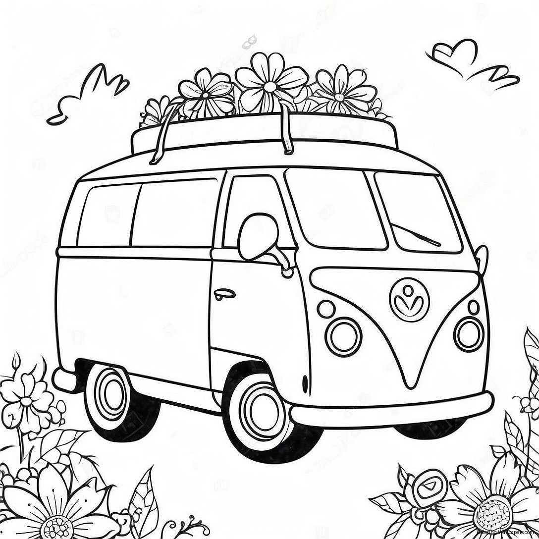 Bunter Hippie-Van Mit Blumen Ausmalbild 38029