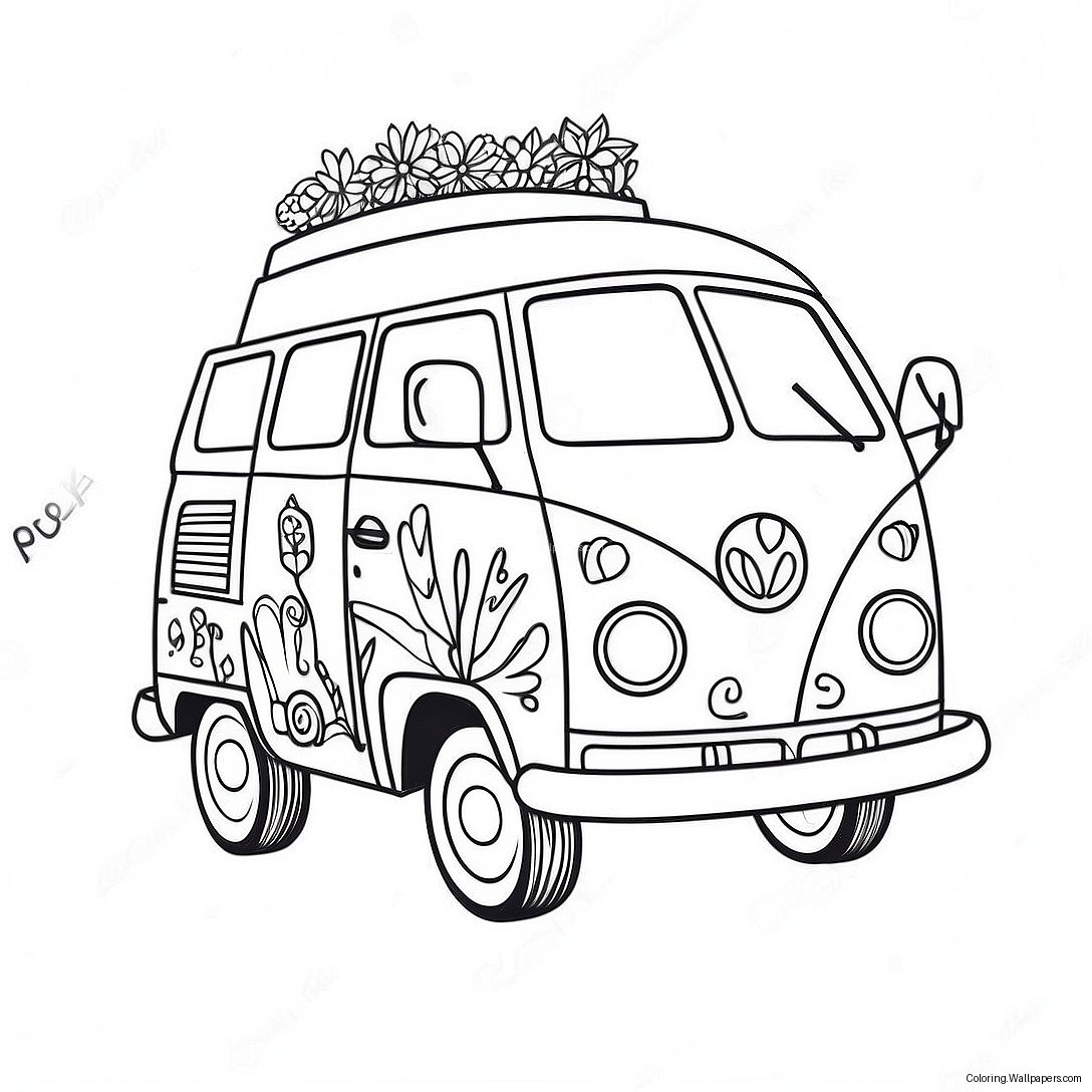 Bunter Hippie-Van Mit Blumen Ausmalbild 38031