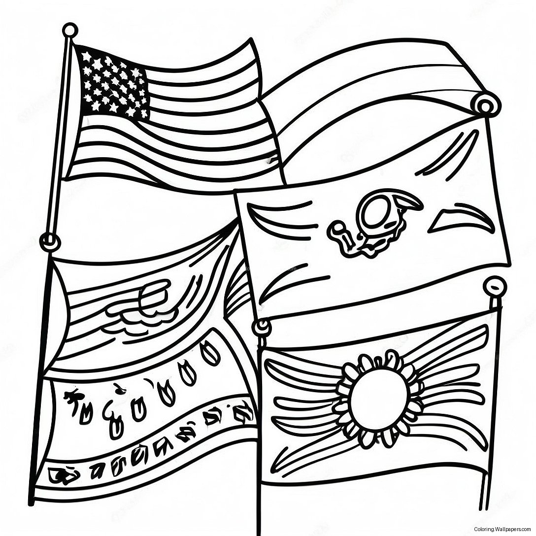 Colorful Hispanic Heritage Flags Coloring Page 15650