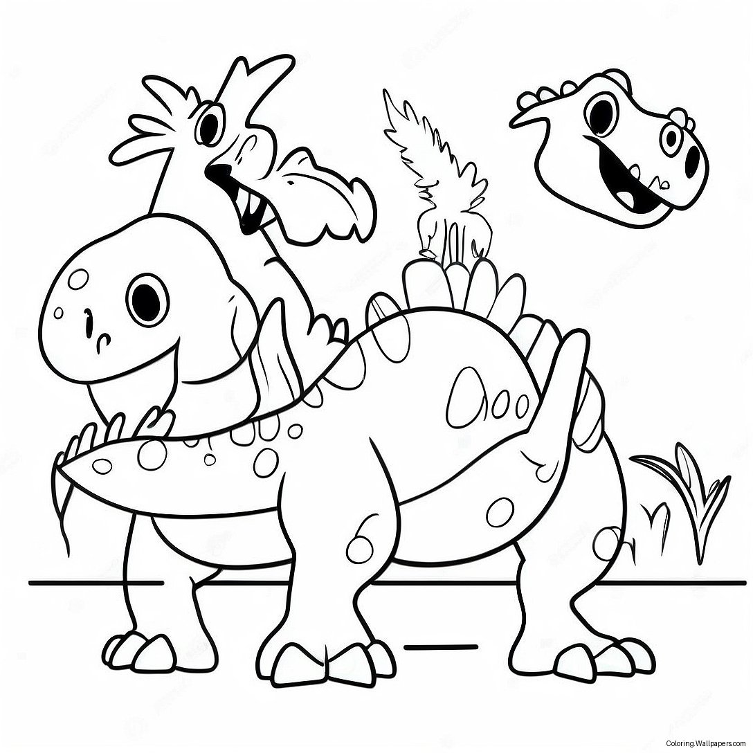 Colorful Hybrid Dinosaur Battle Coloring Page 41044