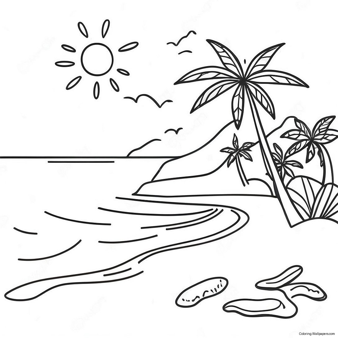 Colorful Jamaican Beach Scene Coloring Page 15671