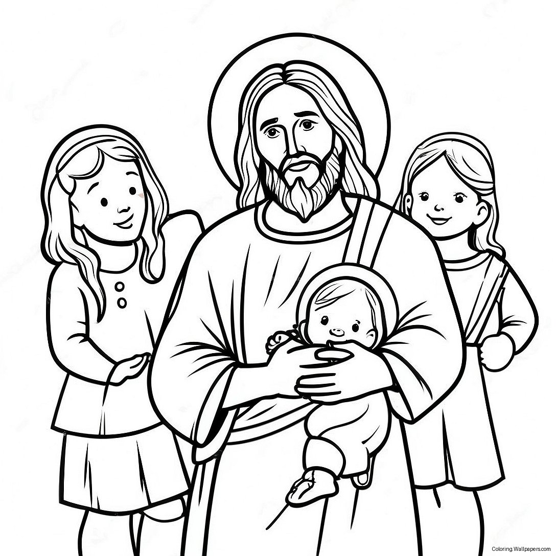 Page À Colorier Colorée De Jésus Avec Des Enfants 44385