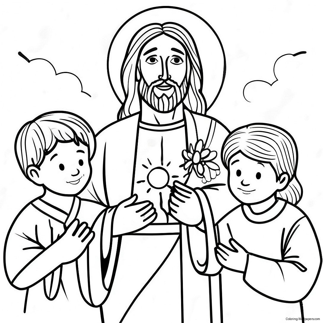 Bunter Jesus Mit Kindern Ausmalbild 44386