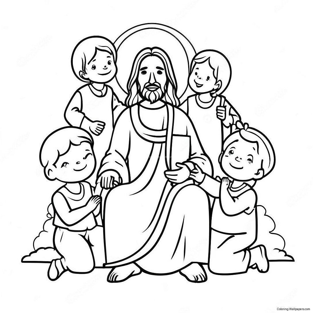 Bunter Jesus Mit Kindern Ausmalbild 44388