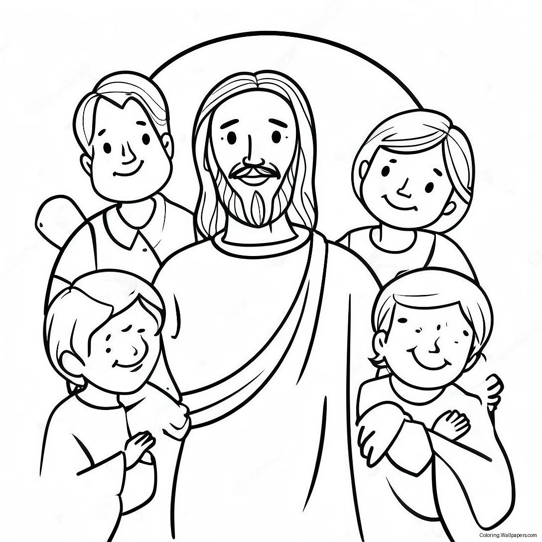 Colorful Jesus With Children Coloring Page 7926