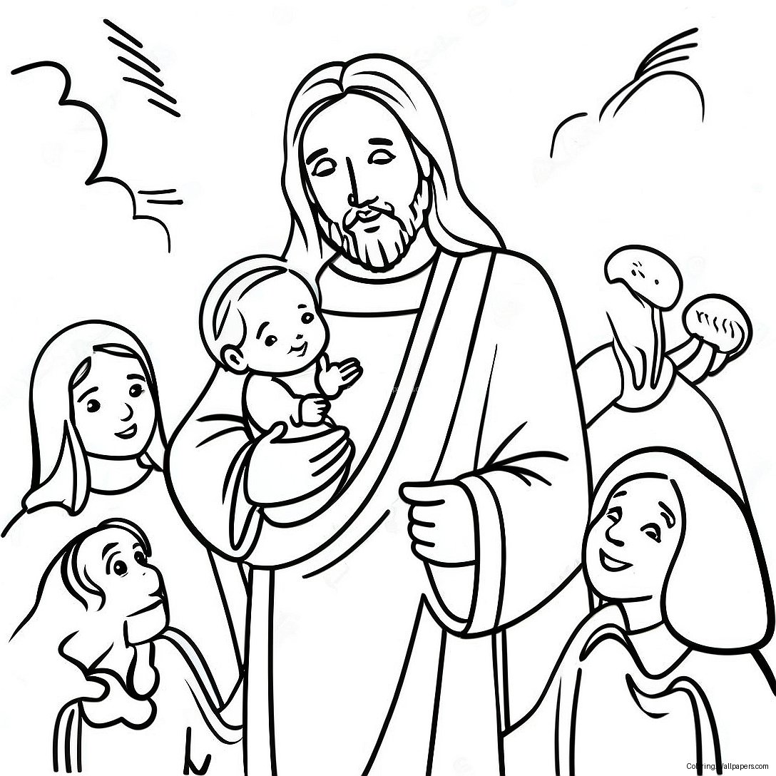 Colorful Jesus With Children Coloring Page 7927