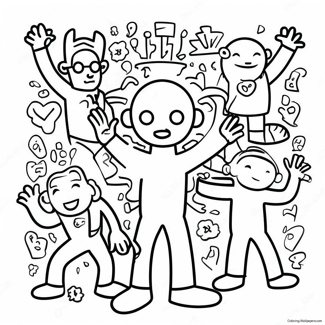 Colorful Keith Haring Style Characters Coloring Page 11566