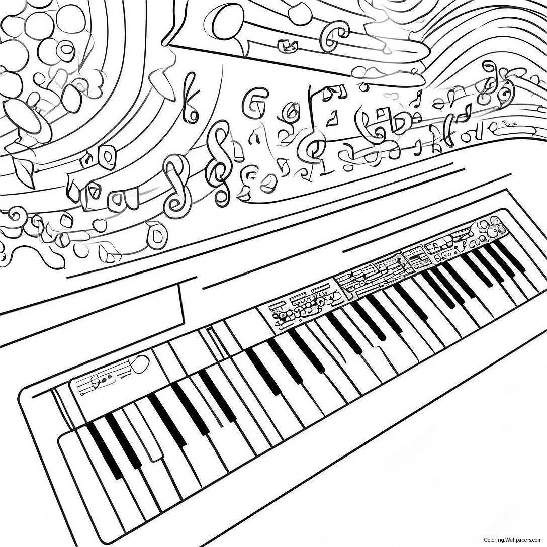 Farverigt Tastatur Med Musiknoter Malebog 49029