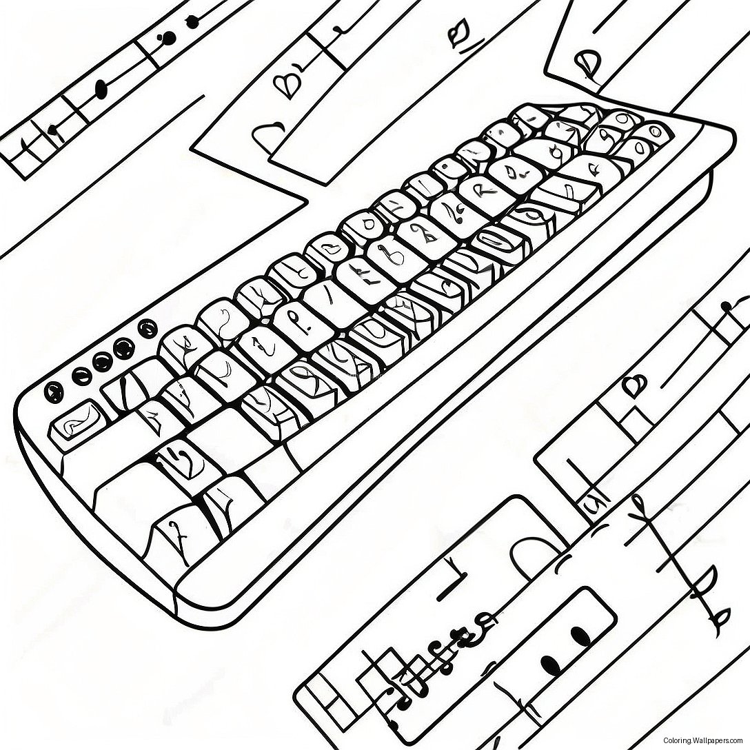 หน้าระบายสีคีย์บอร์ดสีสันสดใสพร้อมโน้ตเพลง 49032