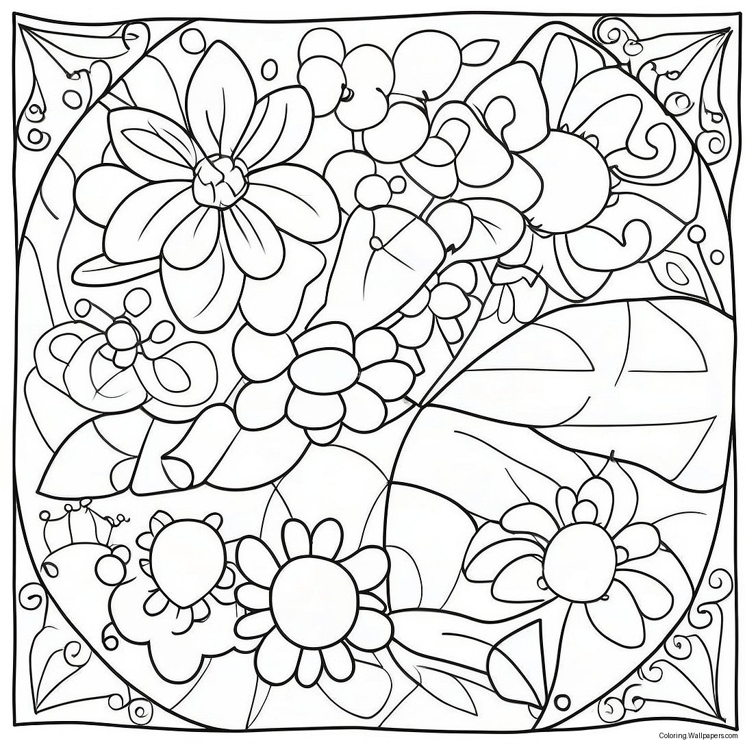 Colorful Kindergarten Quilt Coloring Page 43385