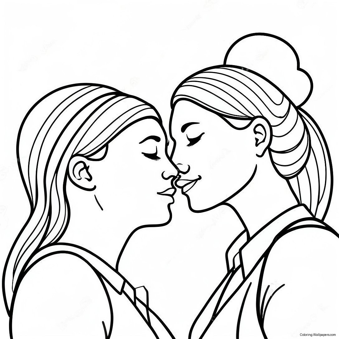 Colorful Lesbian Couple Coloring Page 16729