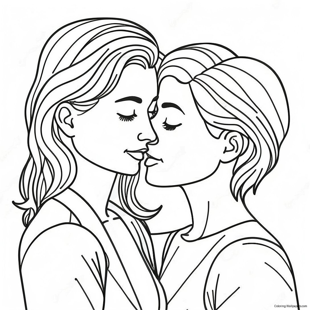 Colorful Lesbian Couple Coloring Page 16732