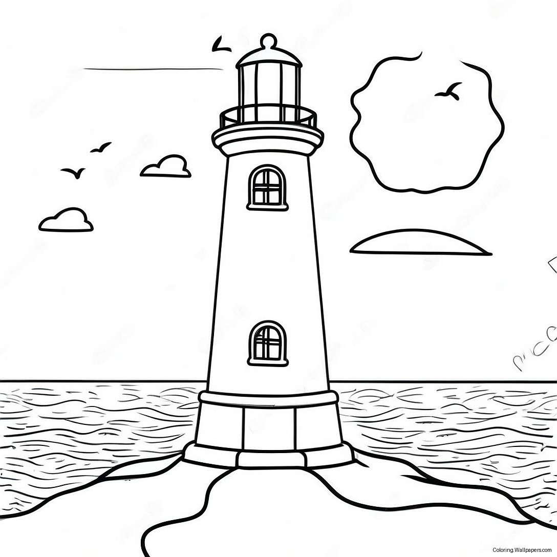 Colorful Lighthouse By The Sea Coloring Page 2395