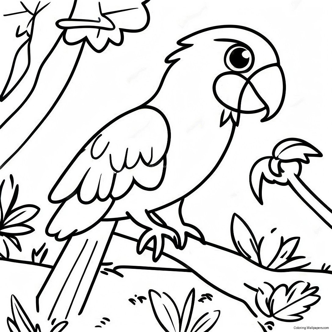 Colorful Macaw In Tropical Jungle Coloring Page 19916