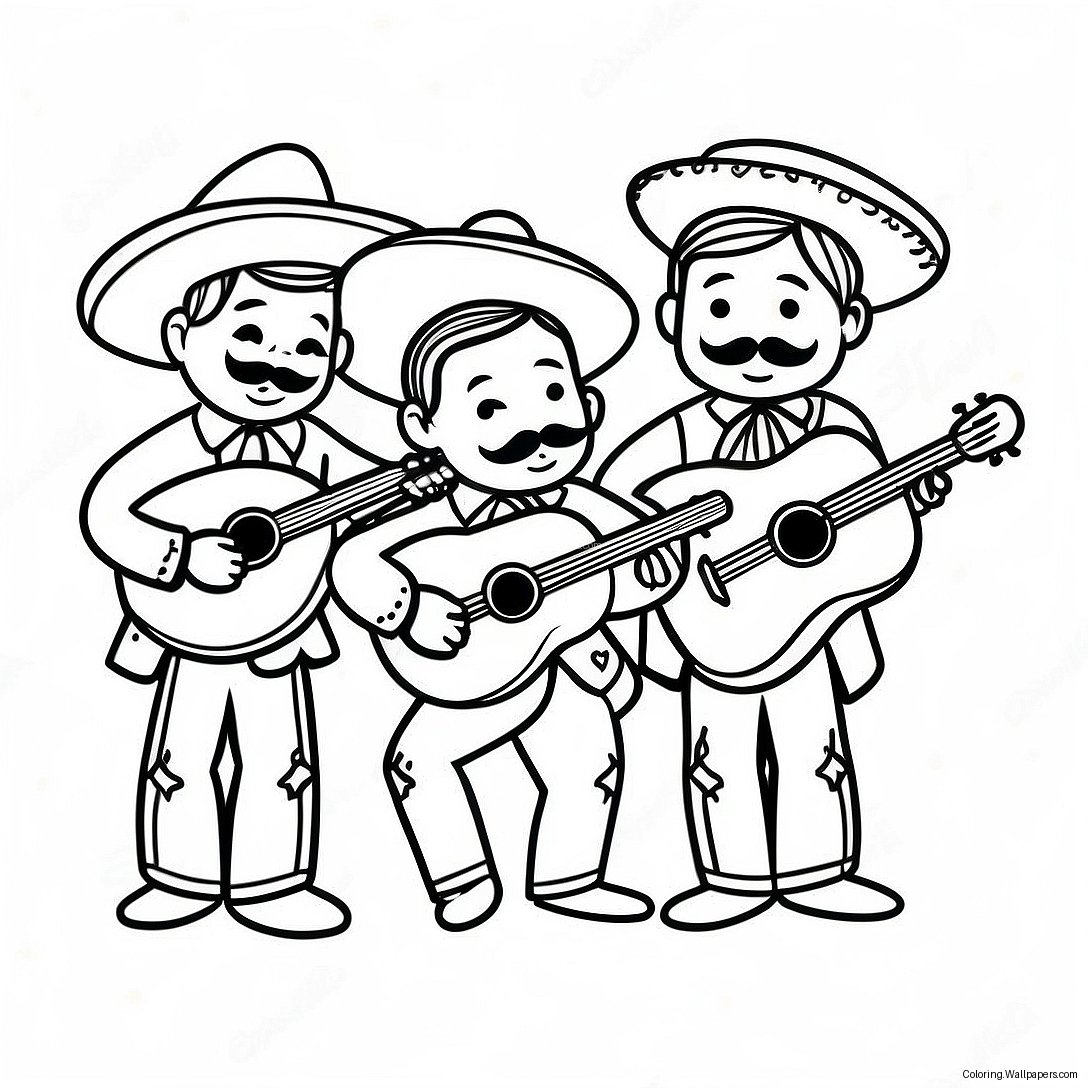 Colorful Mariachi Band Playing Instruments Coloring Page 58857