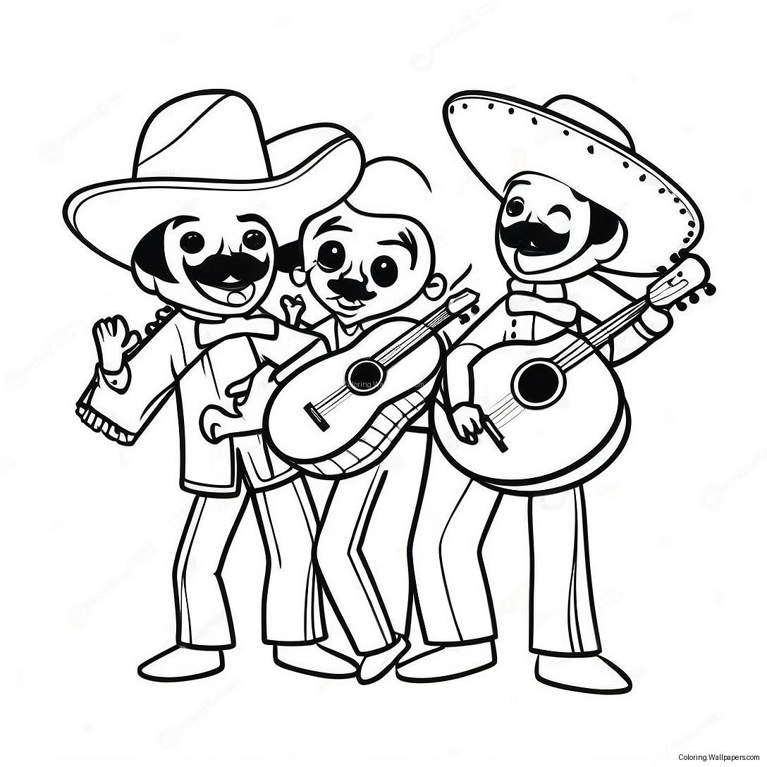 Colorful Mariachi Band Playing Instruments Coloring Page 58860