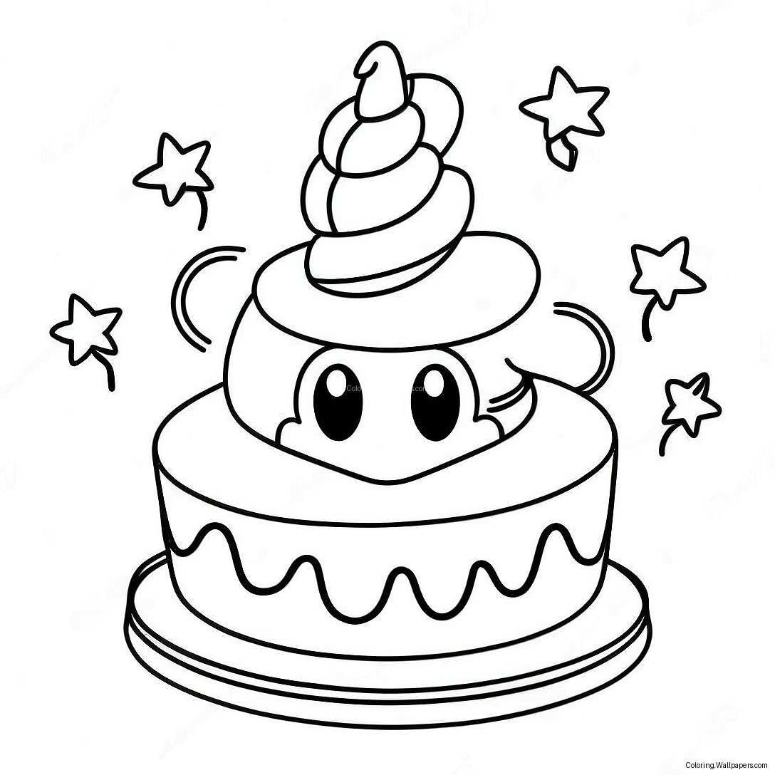 Colorful Mario Birthday Cake Coloring Page 12321