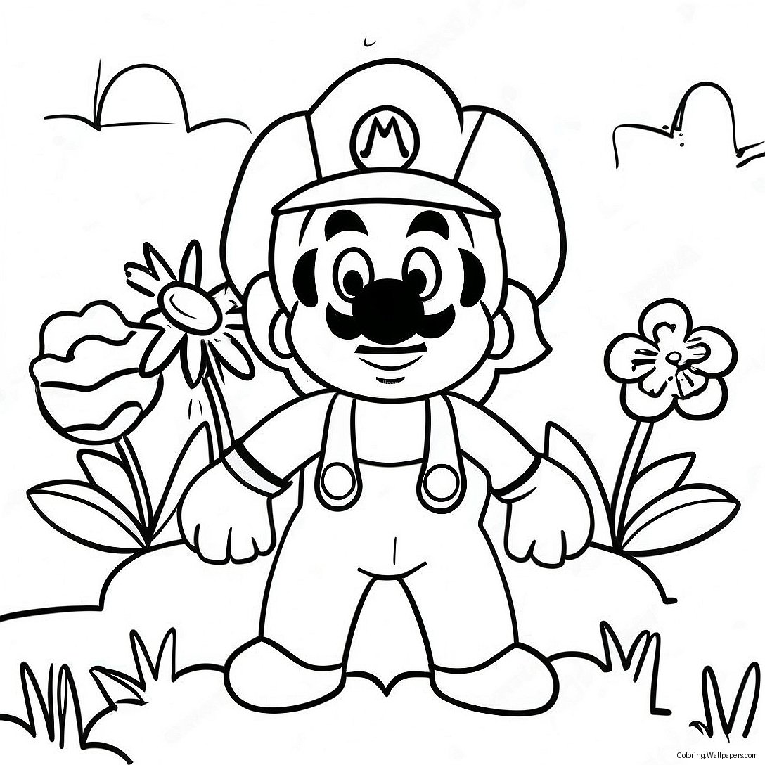 Colorful Mario Flower Garden Coloring Page 43149