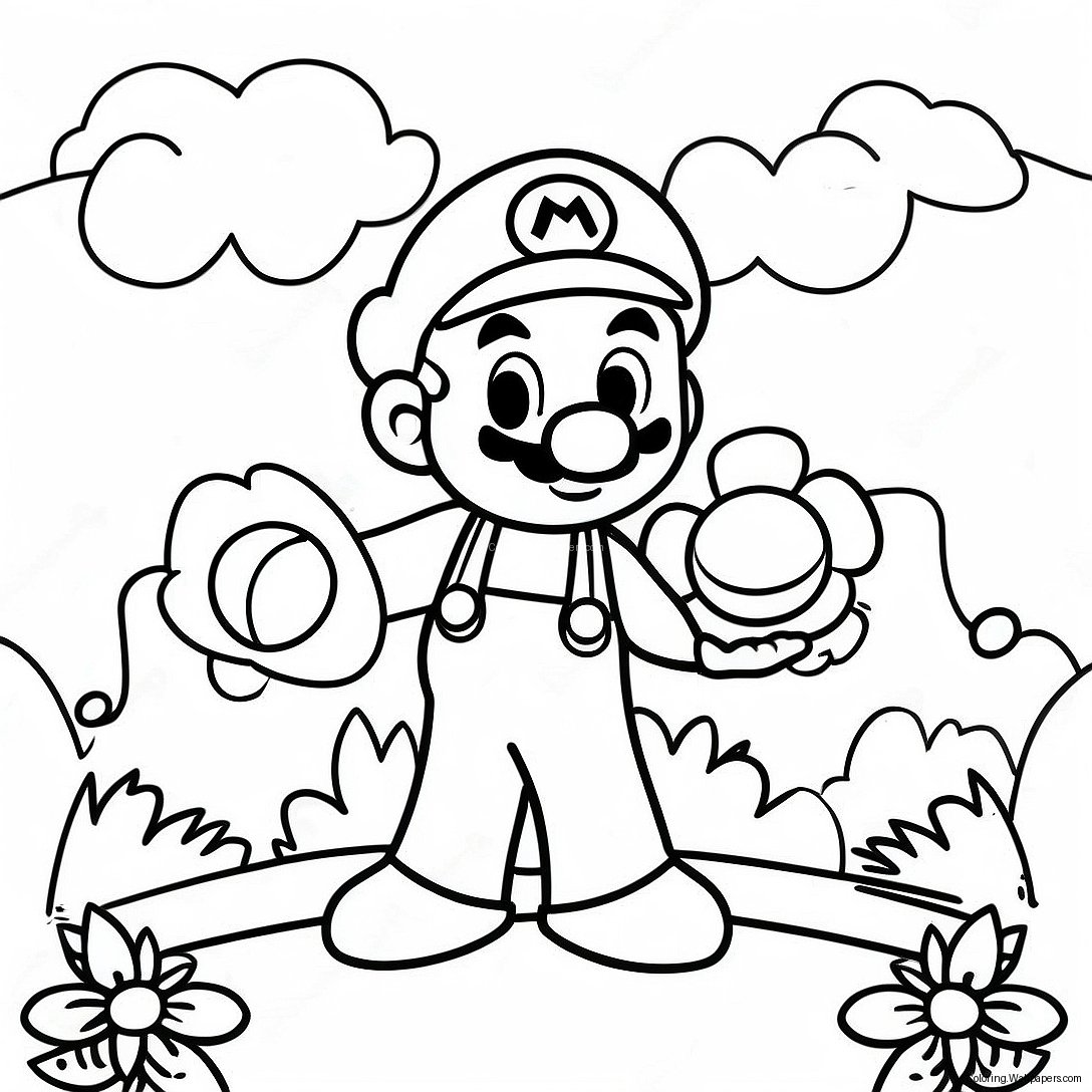 Colorful Mario Flower Garden Coloring Page 43150