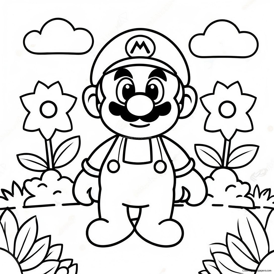 Colorful Mario Flower Garden Coloring Page 43152