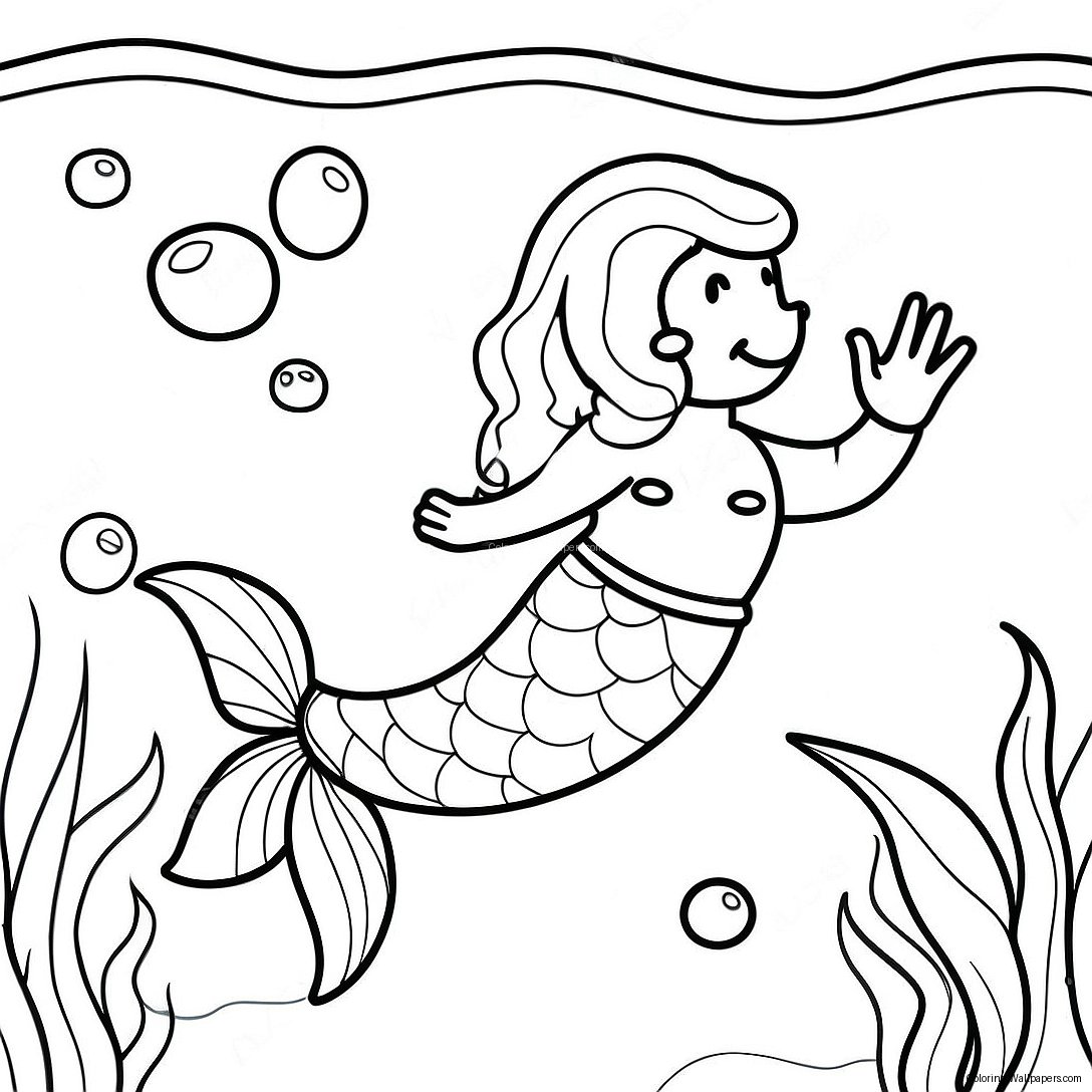 Colorful Merman Underwater Scene Coloring Page 21743