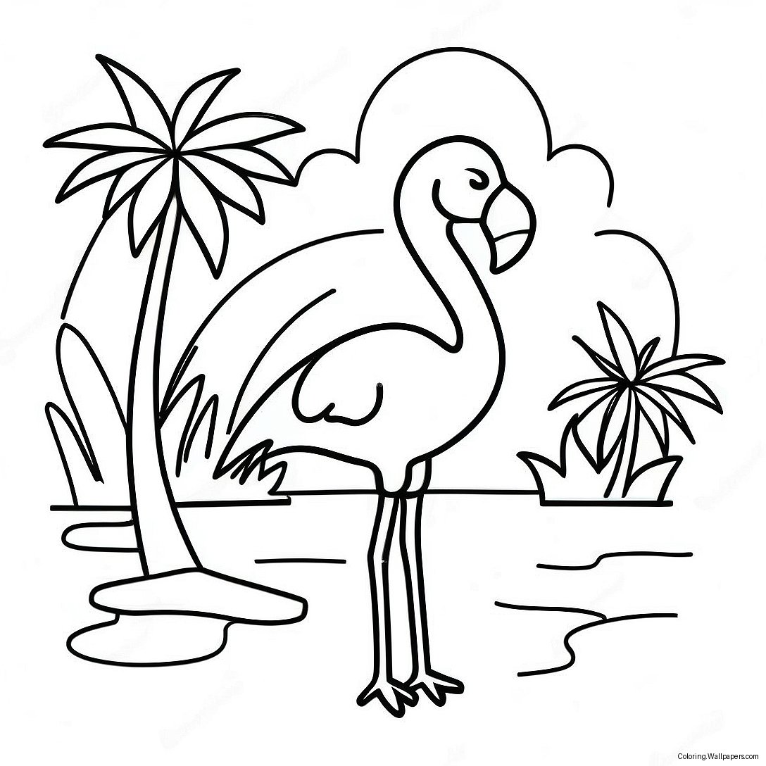 Colorful Miami Flamingo Coloring Page 32783