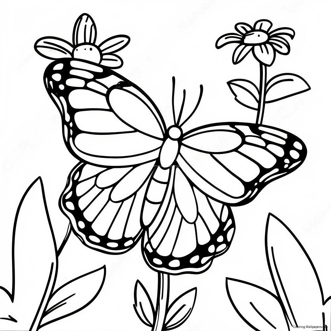 Colorful Monarch Butterfly In Garden Coloring Page 45990