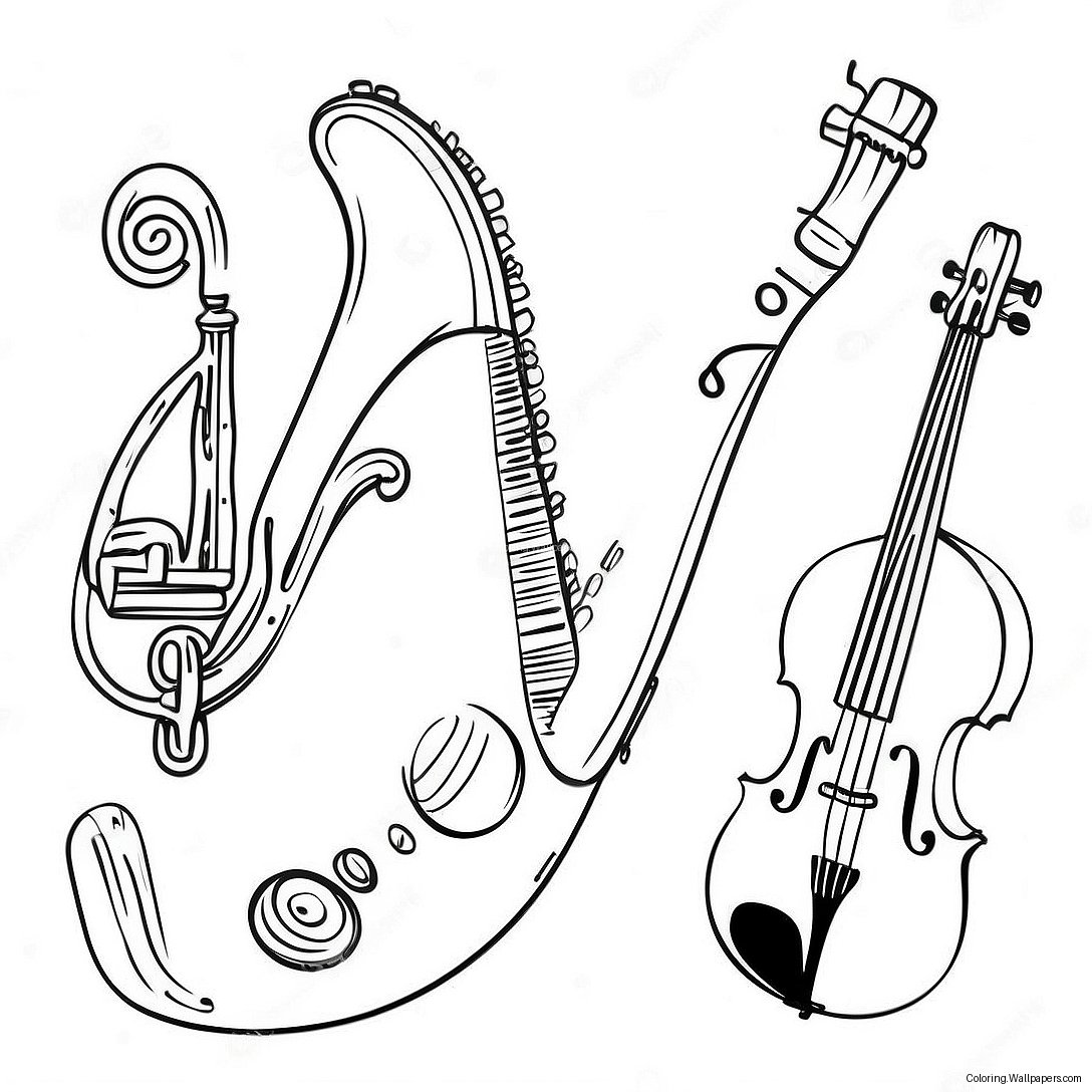 Colorful Musical Instruments Coloring Page 43845